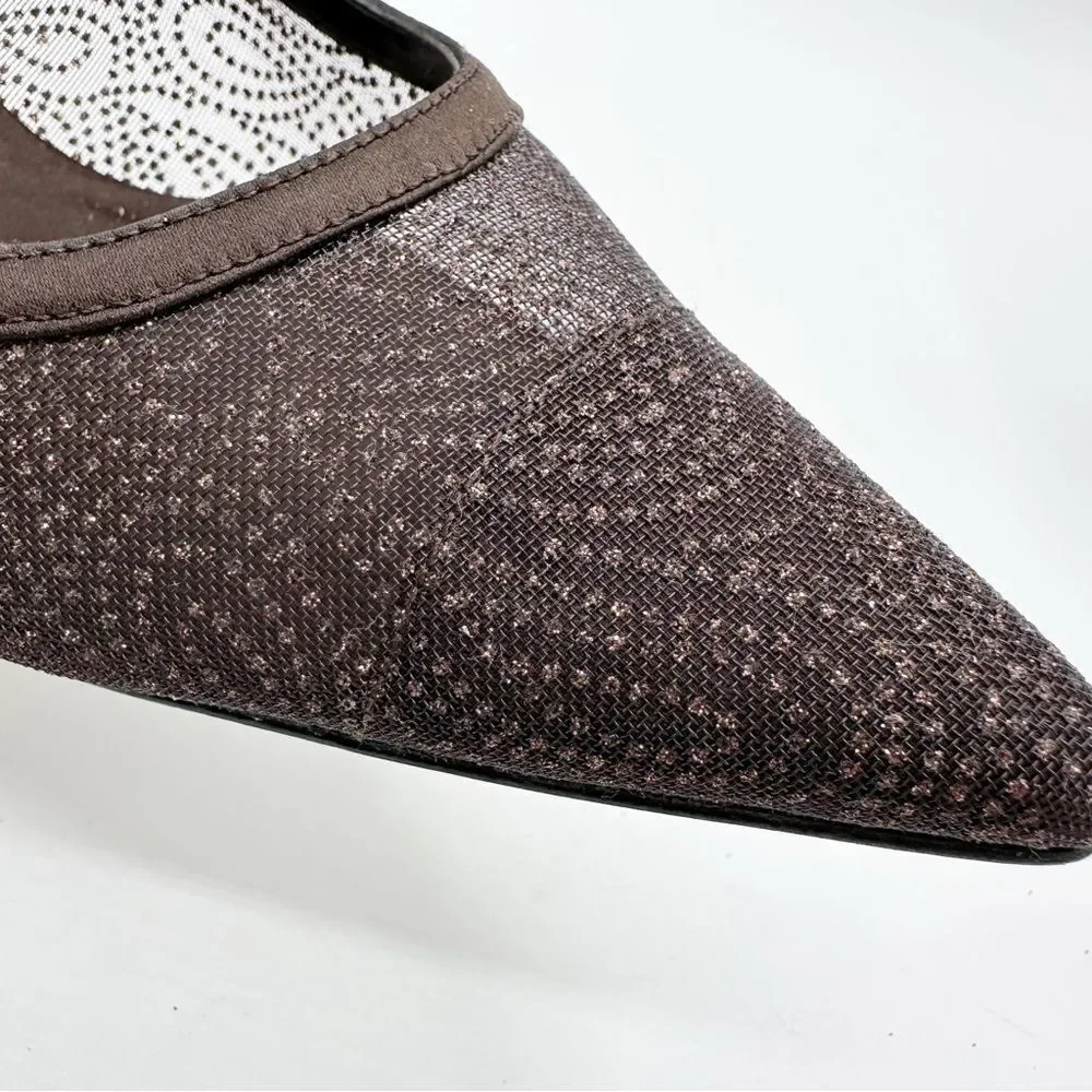 Women's Nina Cocoa Brown Sheer Glitter Satin Formal Pumps Heels Shoes size 8M‎